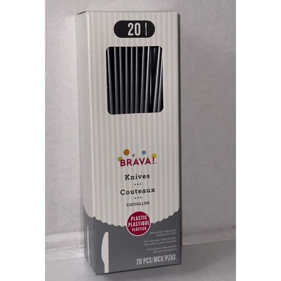 Brava! 20 Pack Heavy Duty Plastic Knives- Reusable and Dishwasher Safe (silver) - Picture 1 of 4